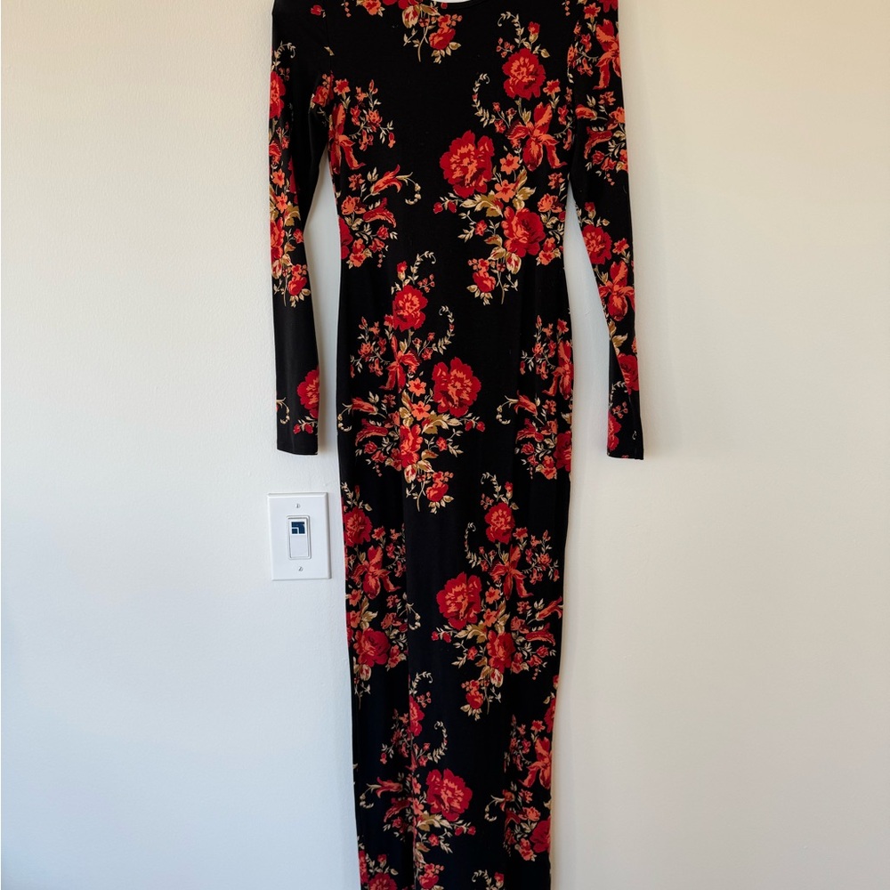 Floral Black and Red Women's Dress